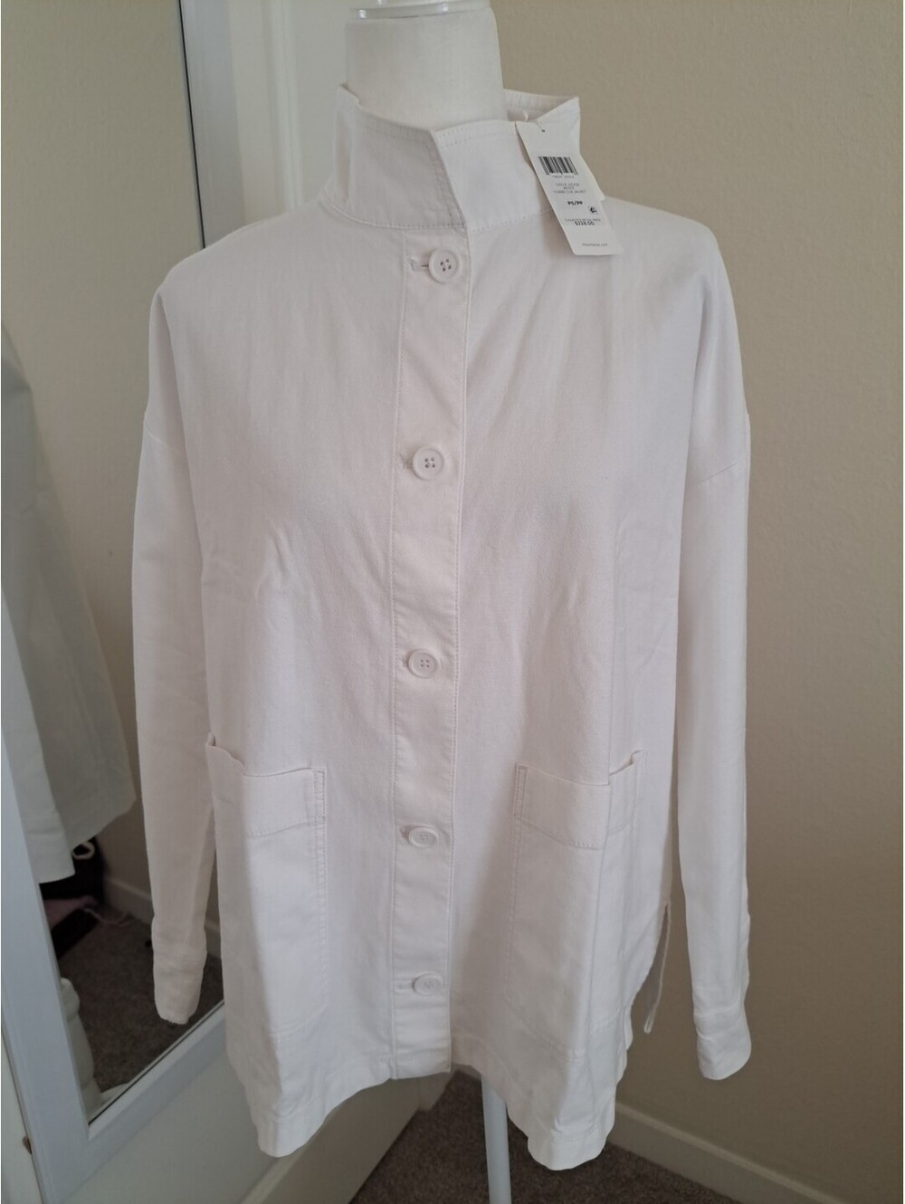 NWT Eileen Fisher Cotton Hemp Stand Collar Jacket PS White